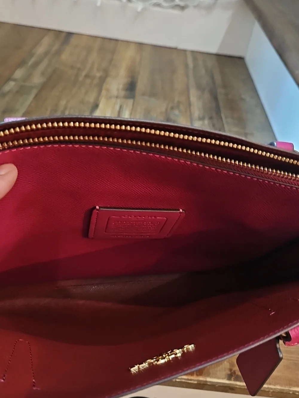 Coach Magenta Leather Tote with Gold-Tone Hardware